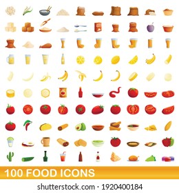 100 food icons set. Cartoon illustration of 100 food icons vector set isolated on white background