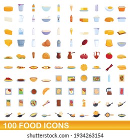 100 food icons set. Cartoon illustration of 100 food icons vector set isolated on white background