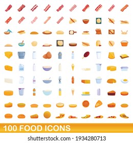 100 food icons set. Cartoon illustration of 100 food icons vector set isolated on white background