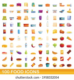 100 food icons set. Cartoon illustration of 100 food icons vector set isolated on white background