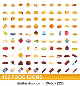 100 food icons set. Cartoon illustration of 100 food icons vector set isolated on white background