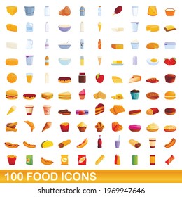 100 food icons set. Cartoon illustration of 100 food icons vector set isolated on white background