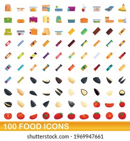 100 food icons set. Cartoon illustration of 100 food icons vector set isolated on white background