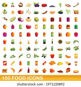 100 food icons set. Cartoon illustration of 100 food icons vector set isolated on white background
