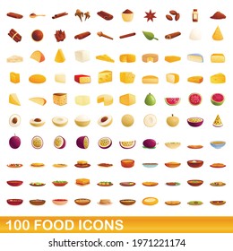 100 food icons set. Cartoon illustration of 100 food icons vector set isolated on white background