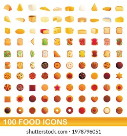 100 food icons set. Cartoon illustration of 100 food icons vector set isolated on white background