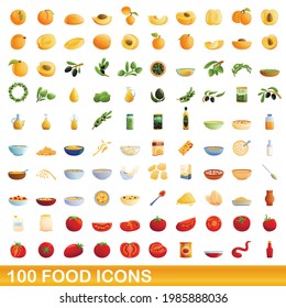 100 food icons set. Cartoon illustration of 100 food icons vector set isolated on white background