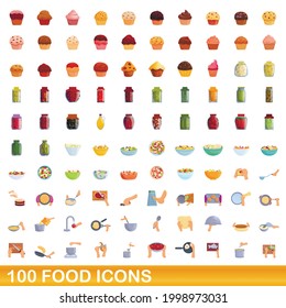 100 food icons set. Cartoon illustration of 100 food icons vector set isolated on white background
