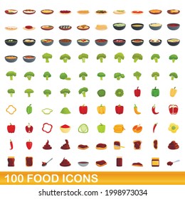 100 food icons set. Cartoon illustration of 100 food icons vector set isolated on white background