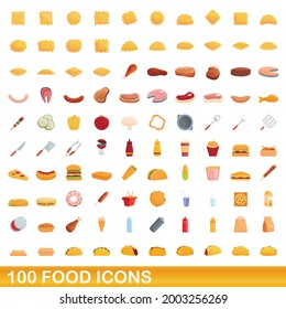 100 food icons set. Cartoon illustration of 100 food icons vector set isolated on white background