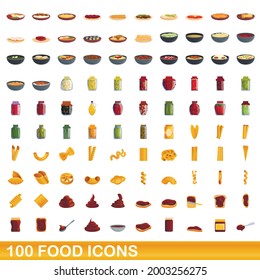100 food icons set. Cartoon illustration of 100 food icons vector set isolated on white background