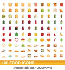 100 food icons set. Cartoon illustration of 100 food icons vector set isolated on white background