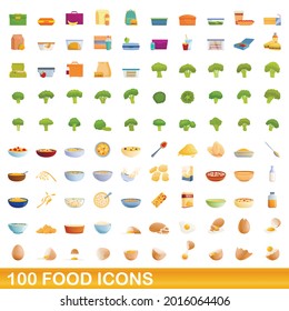 100 food icons set. Cartoon illustration of 100 food icons vector set isolated on white background