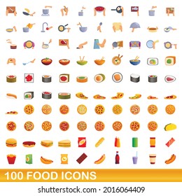 100 food icons set. Cartoon illustration of 100 food icons vector set isolated on white background