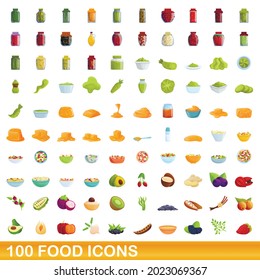 100 food icons set. Cartoon illustration of 100 food icons vector set isolated on white background