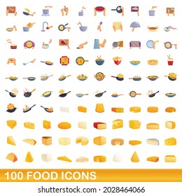 100 food icons set. Cartoon illustration of 100 food icons vector set isolated on white background
