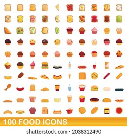 100 food icons set. Cartoon illustration of 100 food icons vector set isolated on white background