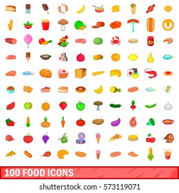 100 food icons set in cartoon style for any design vector illustration