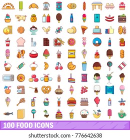 100 food icons set. Cartoon illustration of 100 food vector icons isolated on white background