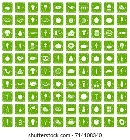 100 food icons set in grunge style green color isolated on white background vector illustration