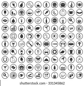 100 Food icons set. Illustration of 100 food vector icons for web and digital