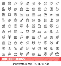 100 food icons set. Outline illustration of 100 food icons vector set isolated on white background
