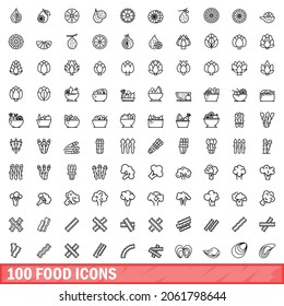 100 food icons set. Outline illustration of 100 food icons vector set isolated on white background