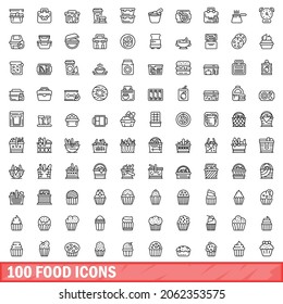 100 food icons set. Outline illustration of 100 food icons vector set isolated on white background