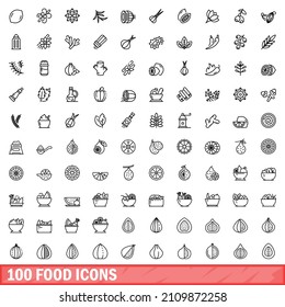 100 food icons set. Outline illustration of 100 food icons vector set isolated on white background