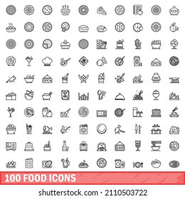 100 food icons set. Outline illustration of 100 food icons vector set isolated on white background