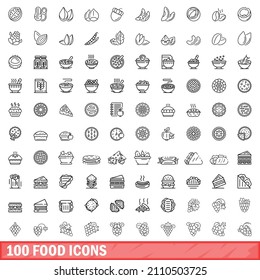 100 food icons set. Outline illustration of 100 food icons vector set isolated on white background