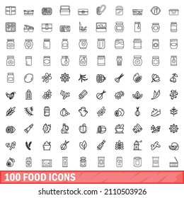 100 food icons set. Outline illustration of 100 food icons vector set isolated on white background