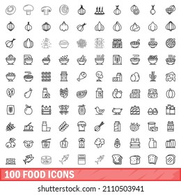 100 food icons set. Outline illustration of 100 food icons vector set isolated on white background