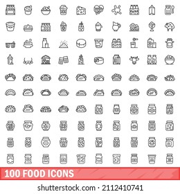 100 food icons set. Outline illustration of 100 food icons vector set isolated on white background