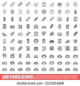100 food icons set. Outline illustration of 100 food icons vector set isolated on white background