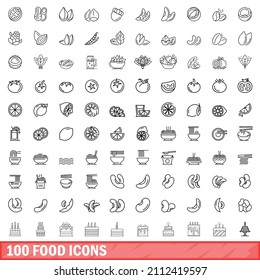 100 food icons set. Outline illustration of 100 food icons vector set isolated on white background