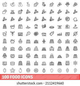 100 food icons set. Outline illustration of 100 food icons vector set isolated on white background