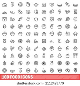 100 food icons set. Outline illustration of 100 food icons vector set isolated on white background