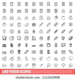 100 food icons set. Outline illustration of 100 food icons vector set isolated on white background