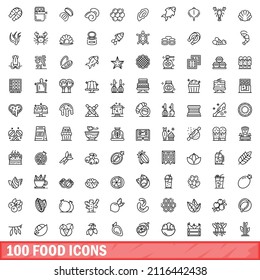 100 food icons set. Outline illustration of 100 food icons vector set isolated on white background