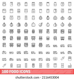 100 food icons set. Outline illustration of 100 food icons vector set isolated on white background