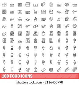 100 food icons set. Outline illustration of 100 food icons vector set isolated on white background