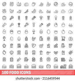 100 food icons set. Outline illustration of 100 food icons vector set isolated on white background