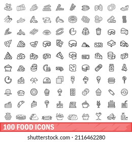 100 food icons set. Outline illustration of 100 food icons vector set isolated on white background