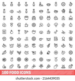 100 food icons set. Outline illustration of 100 food icons vector set isolated on white background