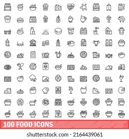 100 food icons set. Outline illustration of 100 food icons vector set isolated on white background