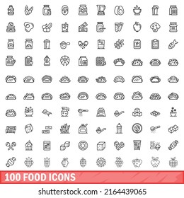 100 food icons set. Outline illustration of 100 food icons vector set isolated on white background