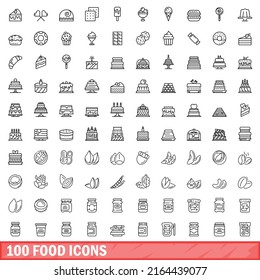 100 food icons set. Outline illustration of 100 food icons vector set isolated on white background