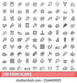 100 food icons set. Outline illustration of 100 food icons vector set isolated on white background