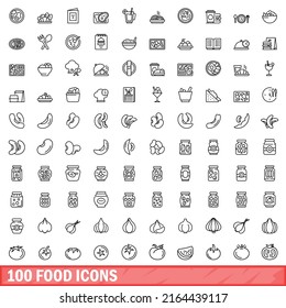 100 food icons set. Outline illustration of 100 food icons vector set isolated on white background